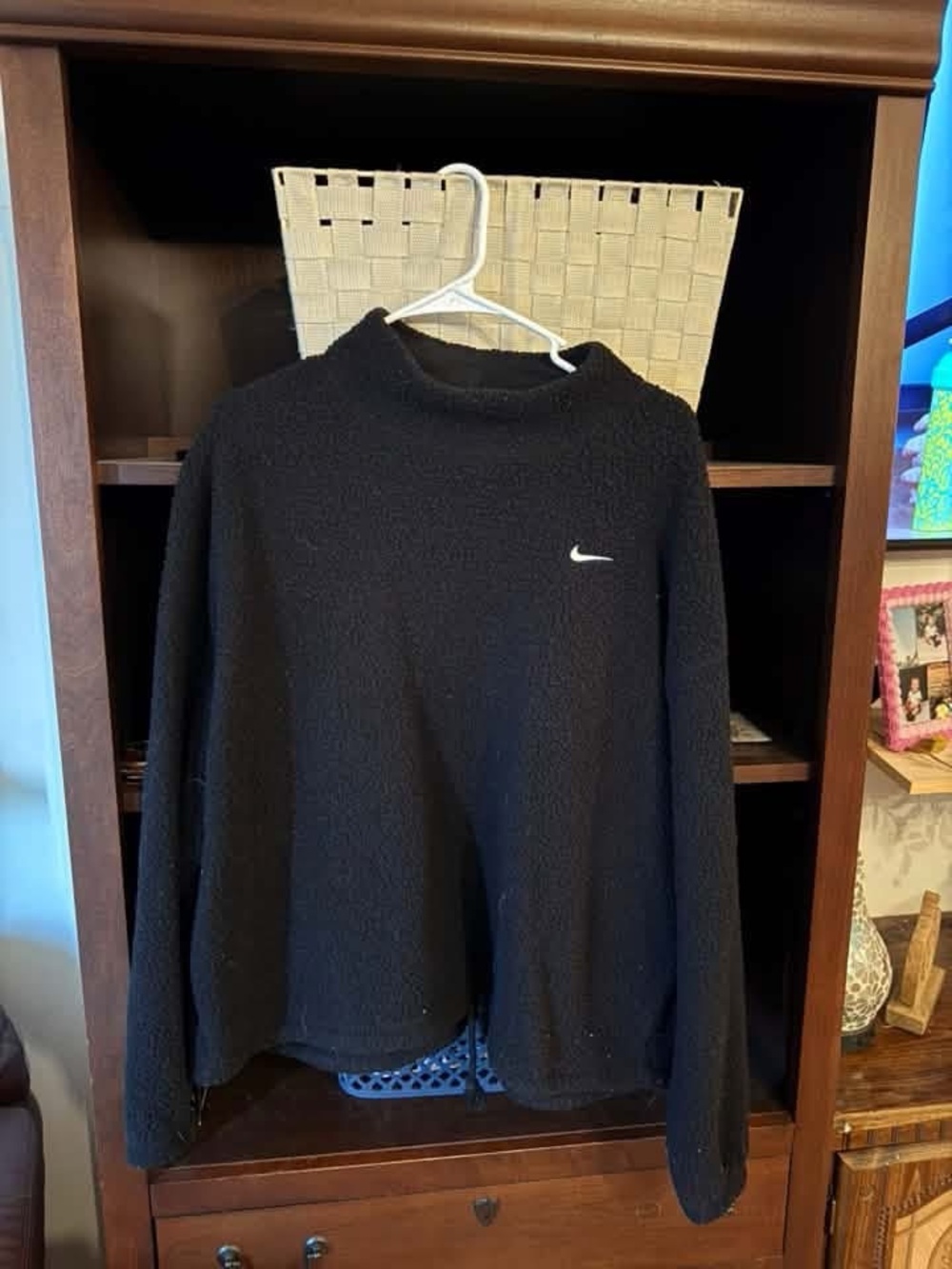 Nike Black Women's Turtleneck Sherpa Sweater with White Swoosh